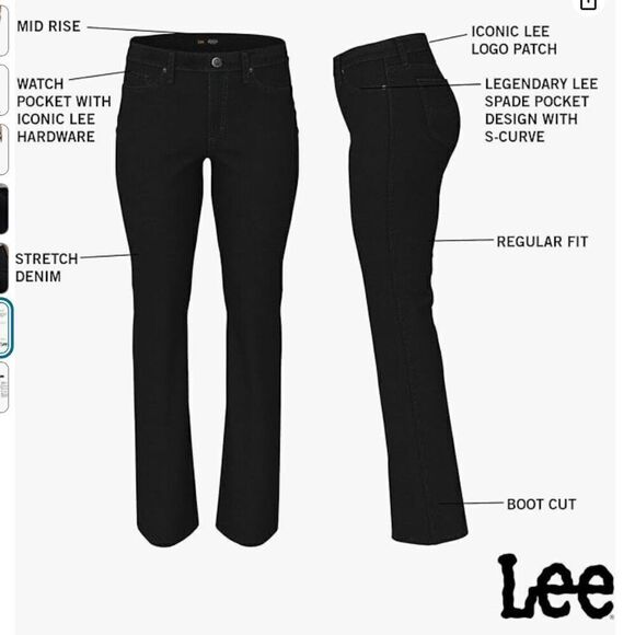 Lee Plus Regular Fit Bootcut Mid Rise Black Jeans NWT size 16W - Picture 6 of 13